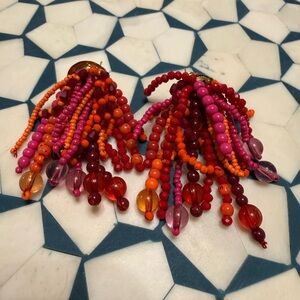 Zara burst Beaded Earrings orange pink red statement